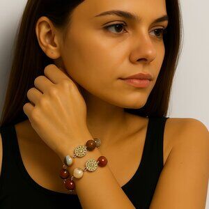New Directions Layered Gold-Tone Bracelet – Colorful Beads, Disc Accents Jewelry